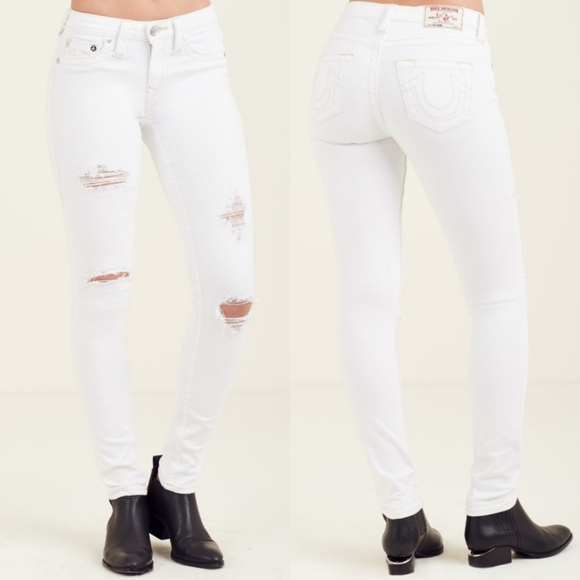 True Religion "Curvy Skinny White Ripped" Distressed Jean #WBH1061ERF Size 36 - Picture 1 of 15
